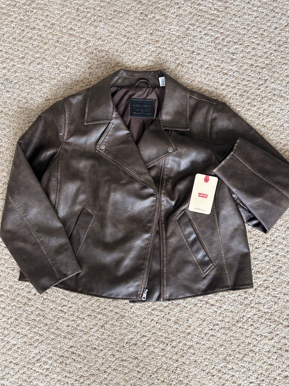 Levis Faux-Leather Long Sleeve Moto Jacket New With Tags Brown 2X Women New